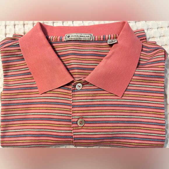 Peter Millar Mens Polo Striped Shirt Size Large 100% Cotton Preowned - Picture 9 of 9